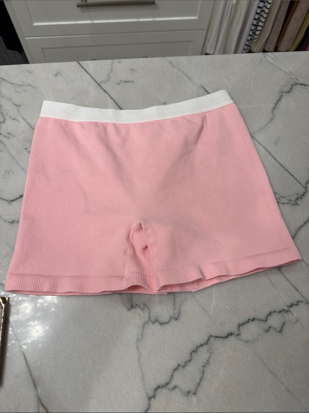 Fashion Nova Pink Athletic Ribbed Bike Shorts with White Waistband